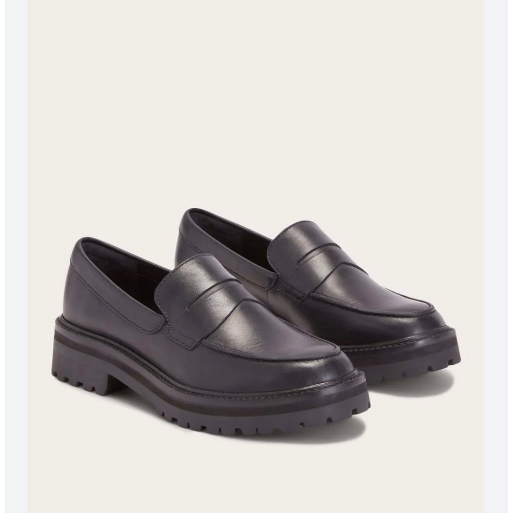 Everlane Black Leather Lug Loafer Chunky Penny Slip On Shoes Womens Size 6.5